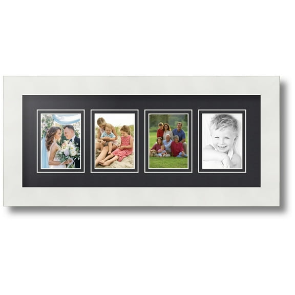 ArtToFrames Collage Photo Picture Frame with 4 - 2.5x3.5 Openings, Framed in White with Black and Black Mats (CDM-3966-5)