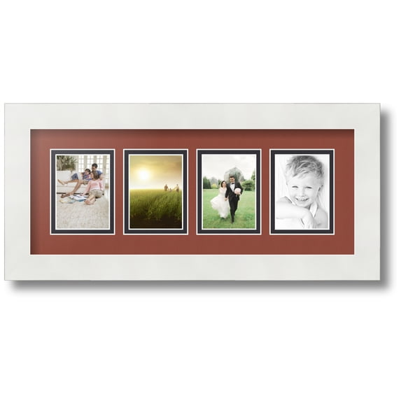 ArtToFrames Collage Photo Picture Frame with 4 - 2.5x3.5 Openings, Framed in White with Cognac and Black Mats (CDM-3966-5)