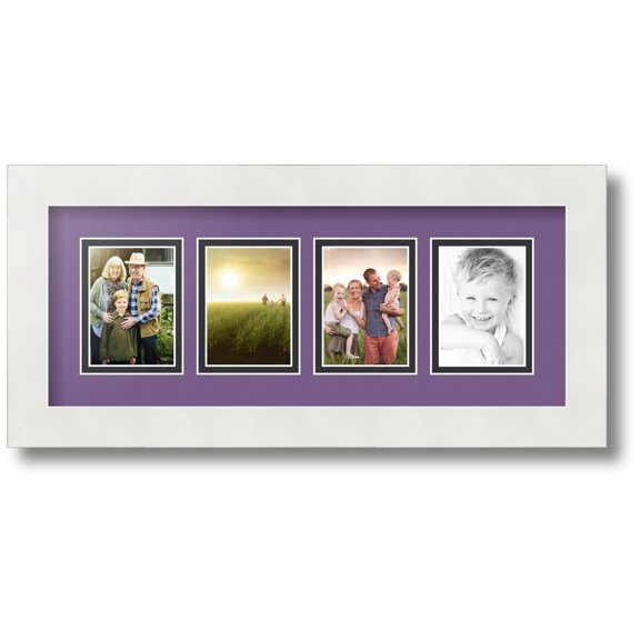 ArtToFrames Collage Photo Picture Frame with 4 - 2.5x3.5 Openings, Framed in White with Grape and Black Mats (CDM-3966-5)