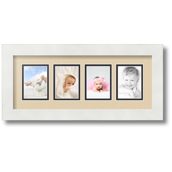 ArtToFrames Collage Photo Picture Frame with 4 - 2.5x3.5 Openings, Framed in White with Seaside and Black Mats (CDM-3966-5)