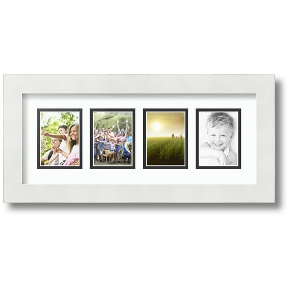 ArtToFrames Collage Photo Picture Frame with 4 - 2.5x3.5" Openings, Framed in White with Super White and Black Mats (CDM-3966-20)