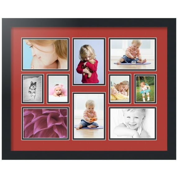 ArtToFrames Collage Photo Picture Frame with 4 - 2.5x3.5 and 6 - 4x6" Openings, Framed in Black with Deep Red and Black Mats (CDM-3926-401)