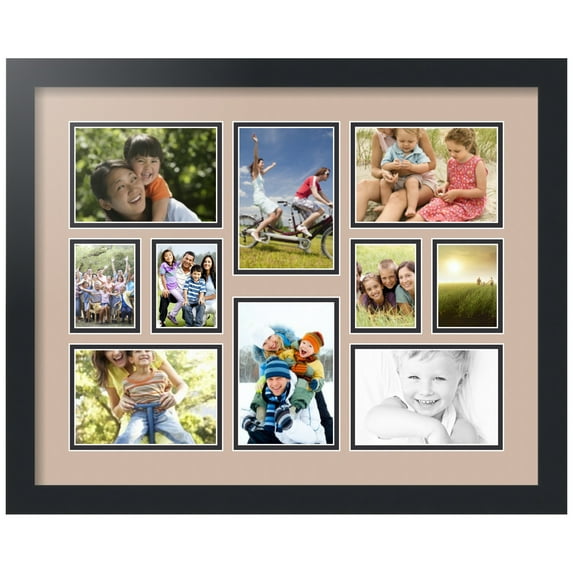 ArtToFrames Collage Photo Picture Frame with 4 - 2.5x3.5 and 6 - 4x6" Openings, Framed in Black with Grey Beige and Black Mats (CDM-3926-401)