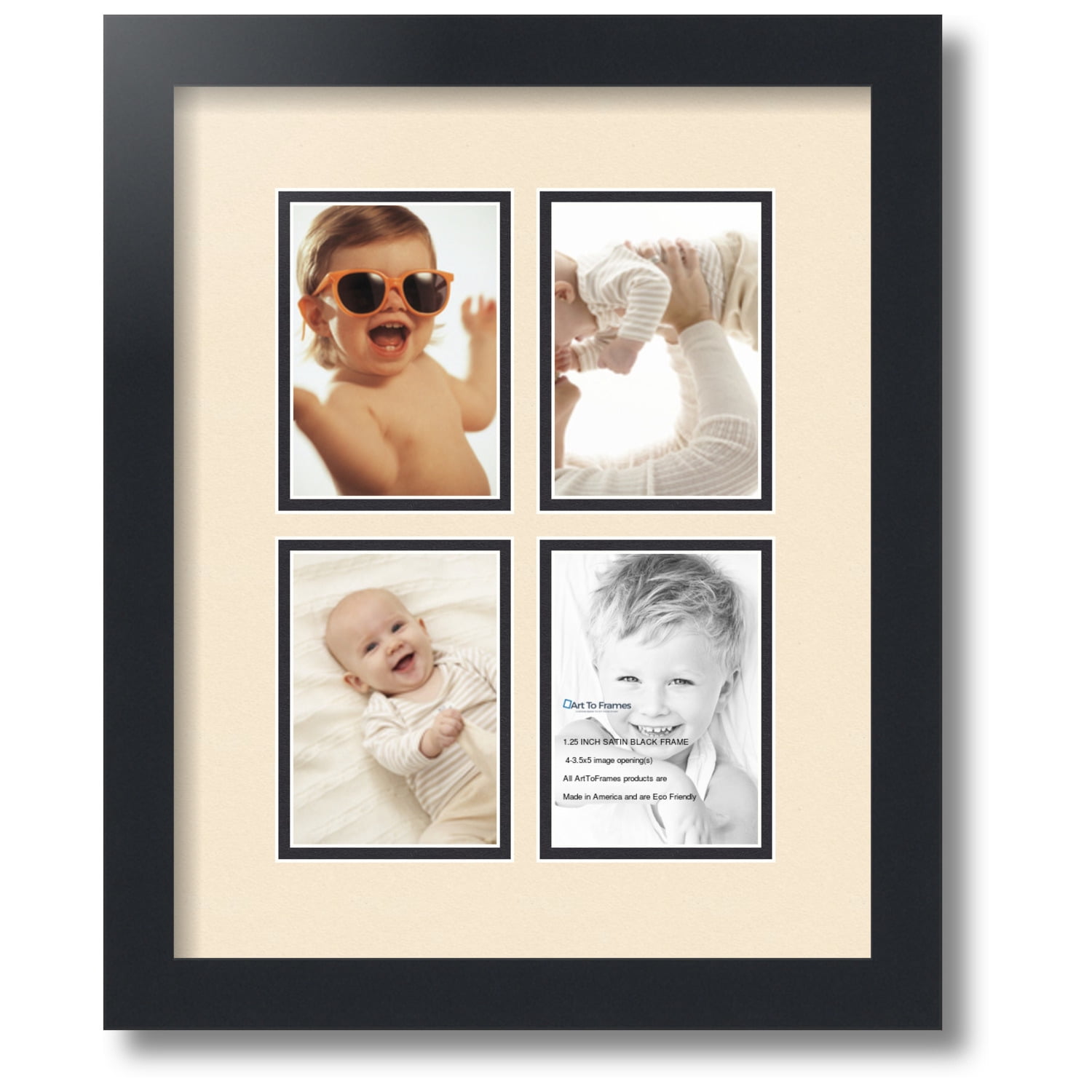 ArtToFrames Collage Photo Picture Frame with 4 - 3.5x5 Openings, Framed in Black with Alabaster and Black Mats (CDM-3926-1)