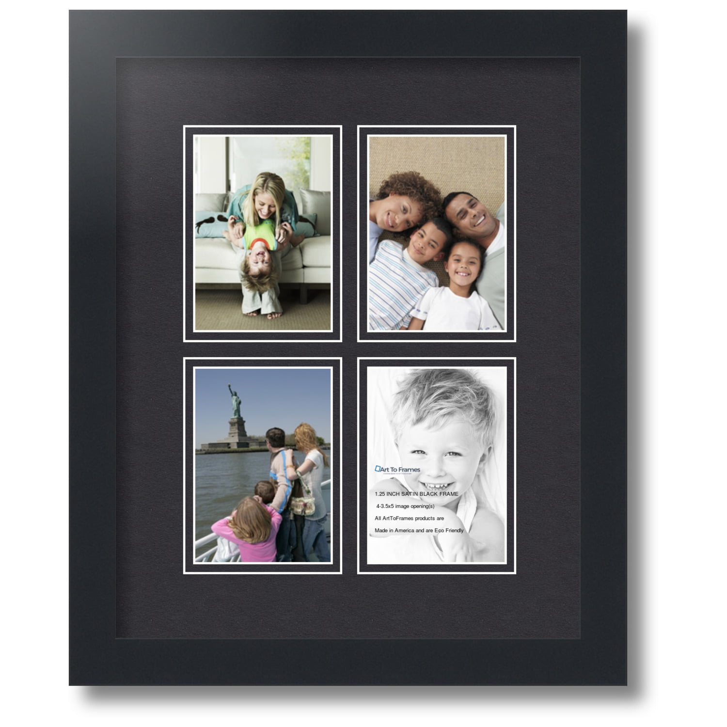 ArtToFrames Collage Photo Picture Frame with 4 - 3.5x5 Openings, Framed in Black with Blue Jay and Black Mats (CDM-3926-1