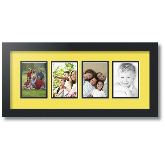 ArtToFrames Collage Photo Picture Frame with 4 - 3.5x5" Openings, Framed in Black with Canary and Black Mats (CDM-3926-5)