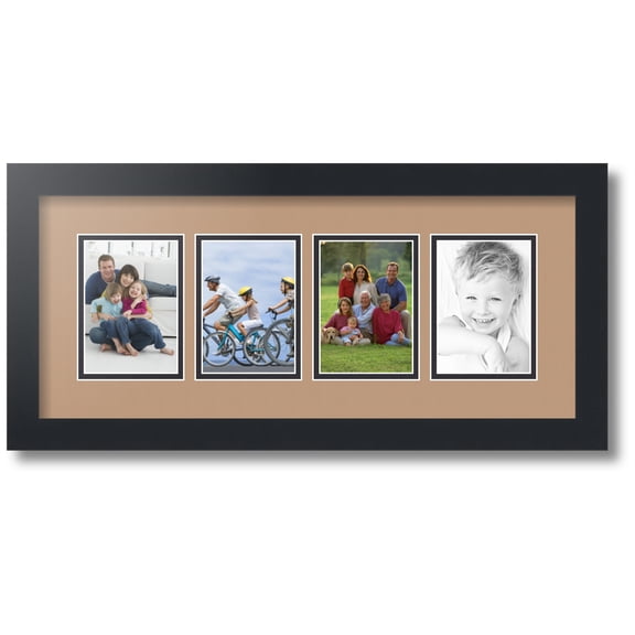 ArtToFrames Collage Photo Picture Frame with 4 - 3.5x5" Openings, Framed in Black with Desert Sand and Black Mats (CDM-3926-889)