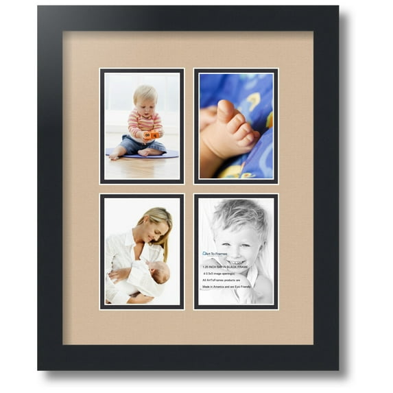 ArtToFrames Collage Photo Picture Frame with 4 - 3.5x5 Openings, Framed in Black with Scotch Mist and Black Mats (CDM-3926-1)