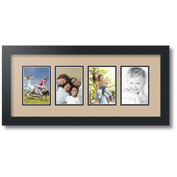 ArtToFrames Collage Photo Picture Frame with 4 - 3.5x5 Openings, Framed in Black with Scotch Mist and Black Mats (CDM-3926-5)