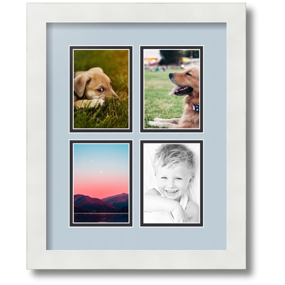 ArtToFrames Collage Photo Picture Frame with 4 - 3.5x5" Openings, Framed in White with Baby Blue and Black Mats (CDM-3966-532)
