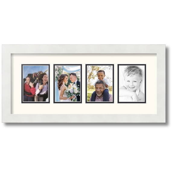 ArtToFrames Collage Photo Picture Frame with 4 - 3.5x5 Openings, Framed in White with Chantilly and Black Mats (CDM-3966-5)