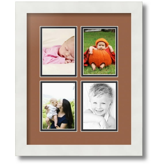 ArtToFrames Collage Photo Picture Frame with 4 - 3.5x5" Openings, Framed in White with Paloma and Black Mats (CDM-3966-532)