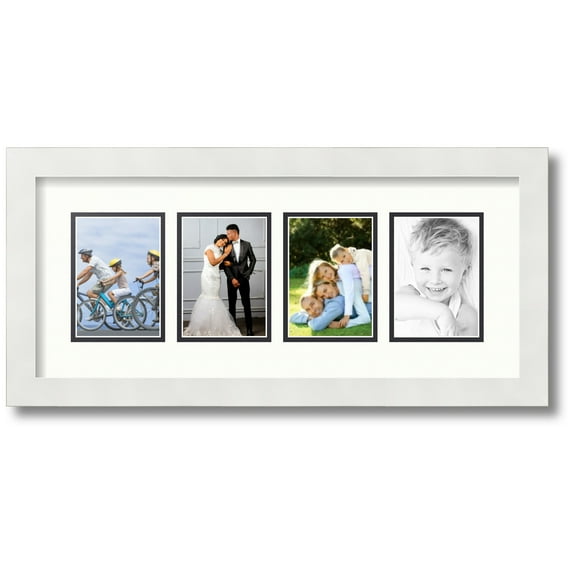 ArtToFrames Collage Photo Picture Frame with 4 - 3.5x5 Openings, Framed in White with Porcelain and Black Mats (CDM-3966-5)
