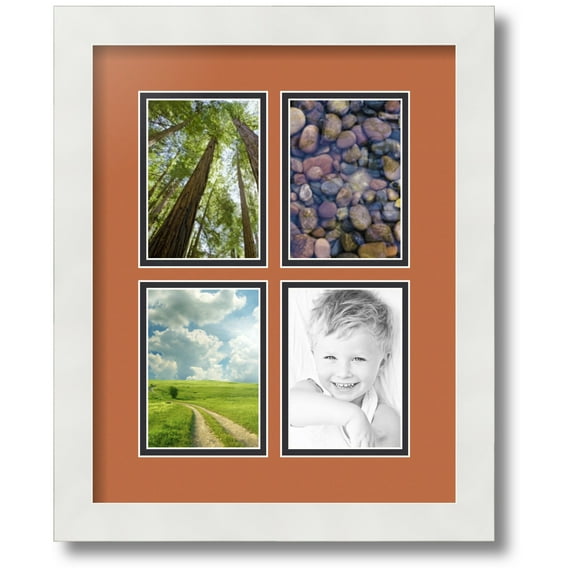 ArtToFrames Collage Photo Picture Frame with 4 - 3.5x5" Openings, Framed in White with Red Orange and Black Mats (CDM-3966-532)