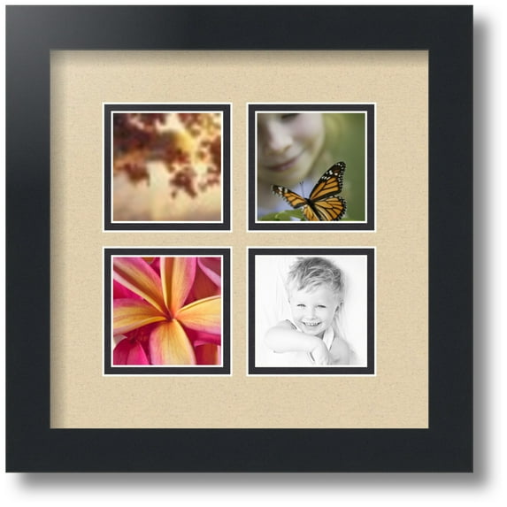 ArtToFrames Collage Photo Picture Frame with 4 - 3x3" Openings, Framed in Black with Seaside and Black Mats (CDM-3926-7)