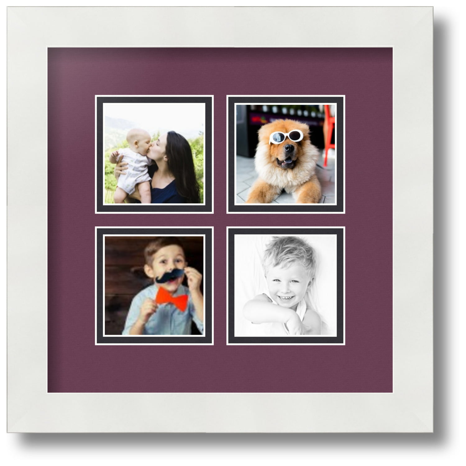 ArtToFrames Collage Photo Picture Frame with 3 - 4x10 Openings, Framed in  White with Red Orange and Black Mats (CDM-3966-67)