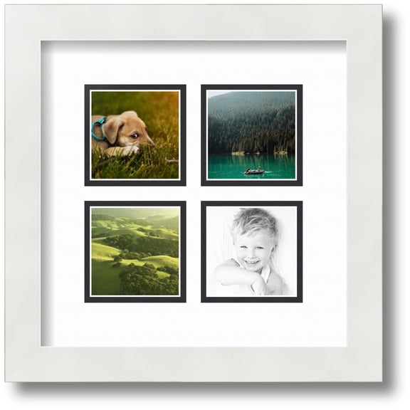 ArtToFrames Collage Photo Picture Frame with 4 - 3x3 Openings, Framed in White with Super White and Black Mats (CDM-3966-2)