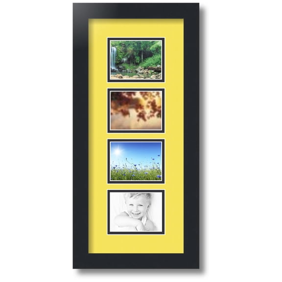 ArtToFrames Collage Photo Picture Frame with 4 - 3x4" Openings, Framed in Black with Canary and Black Mats (CDM-3926-609)
