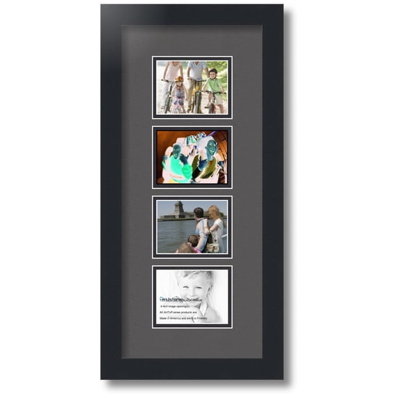 ArtToFrames Collage Photo Picture Frame with 4 - 3x4" Openings, Framed in Black with Charcoal and Black Mats (CDM-3926-609)