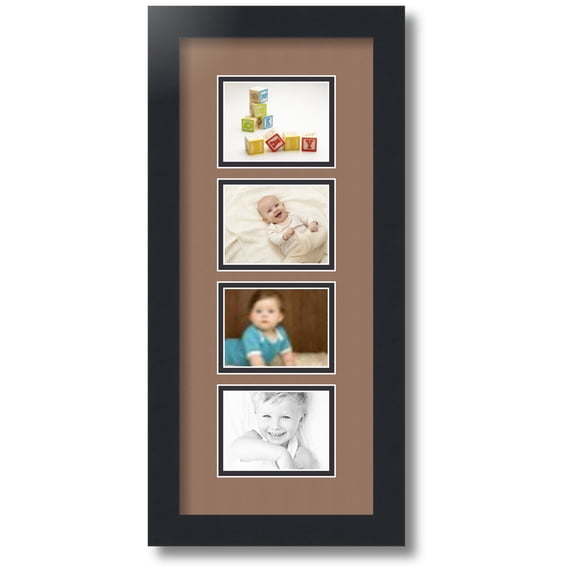 ArtToFrames Collage Photo Picture Frame with 4 - 3x4" Openings, Framed in Black with Sandpiper and Black Mats (CDM-3926-609)