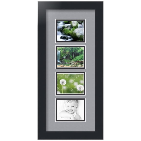 ArtToFrames Collage Photo Picture Frame with 4 - 3x4" Openings, Framed in Black with Silver and Black Mats (CDM-3926-609)