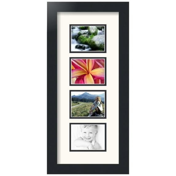 ArtToFrames Collage Photo Picture Frame with 4 - 3x4" Openings, Framed in Black with White and Black Mats (CDM-3926-609)