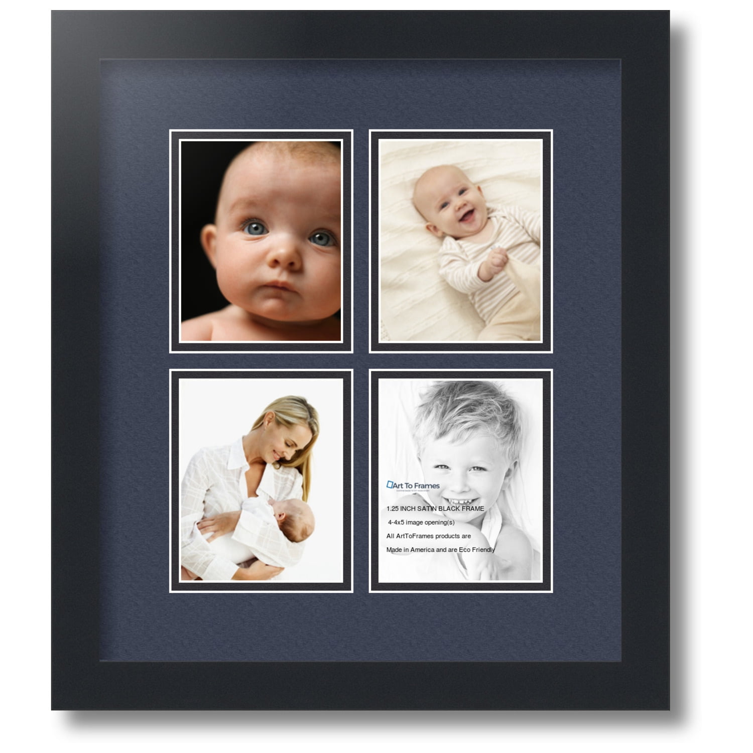 ArtToFrames Collage Photo Frame Double Mat with 4-3x5 Openings with Satin  Black Frame and Baby Blue mat.