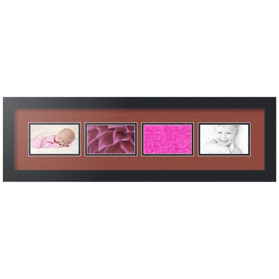 ArtToFrames Collage Photo Picture Frame with 4 - 3x5" Openings, Framed in Black with Cognac and Black Mats (CDM-3926-884)