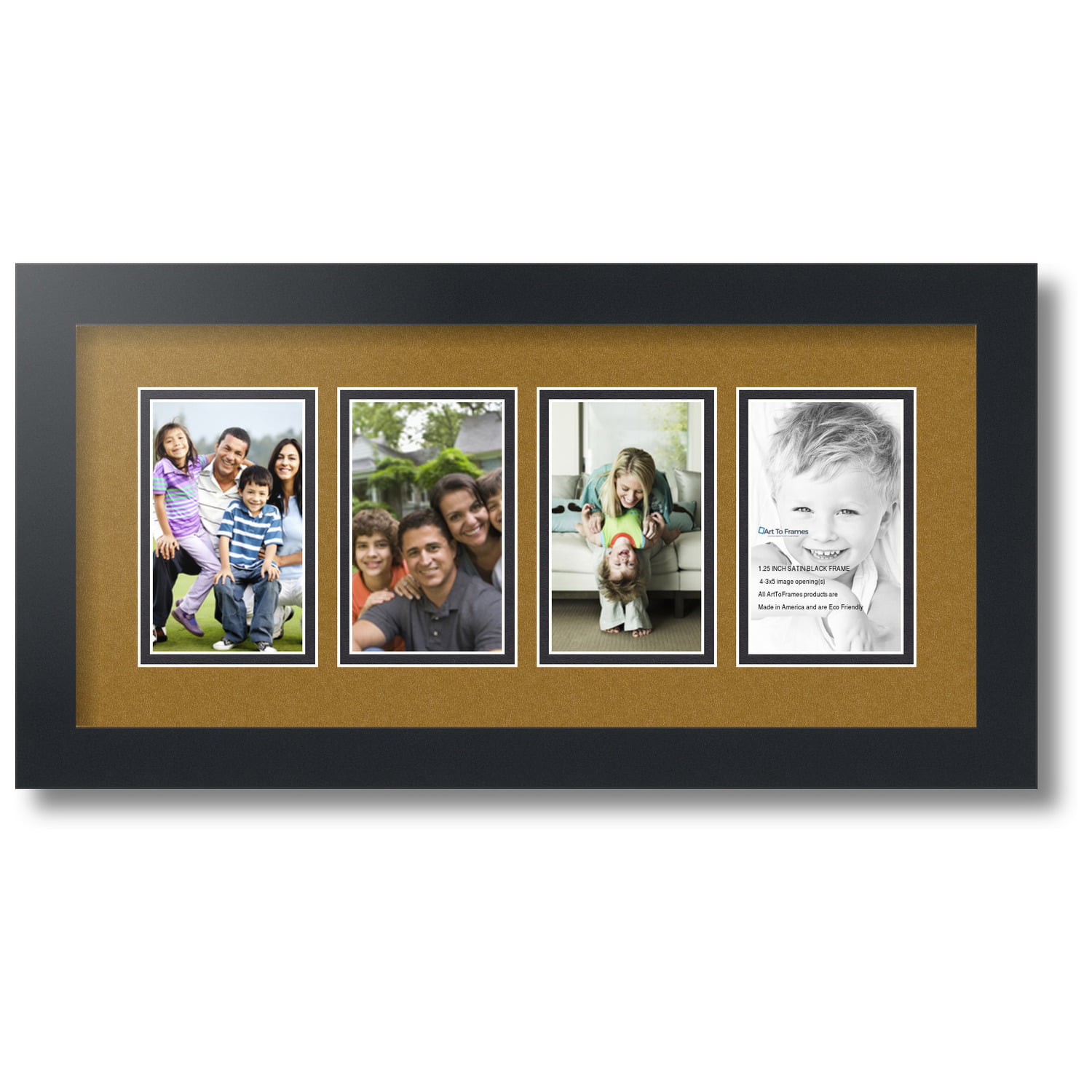  ArtToFrames Collage Photo Frame Single Mat with 4-5x7 Openings  and Satin Black Frame.