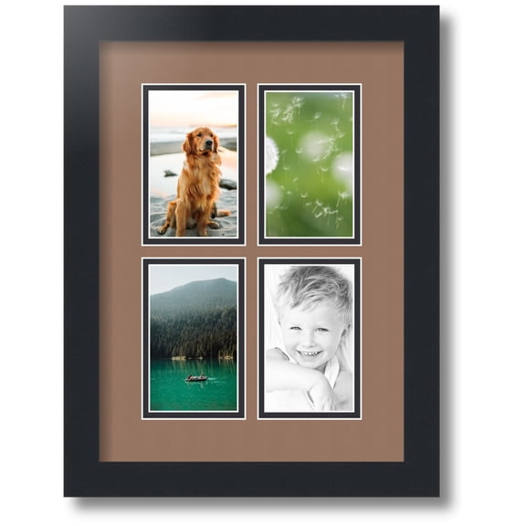 ArtToFrames Collage Photo Picture Frame with 4 - 3x5" Openings, Framed in Black with Sandpiper and Black Mats (CDM-3926-2)