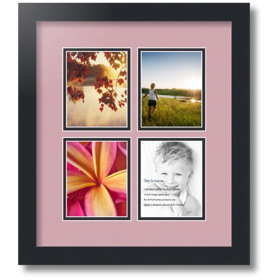 ArtToFrames Collage Photo Picture Frame with 4 - 3x5" Openings, Framed in Black with Seashell and Black Mats (CDM-3926-13)
