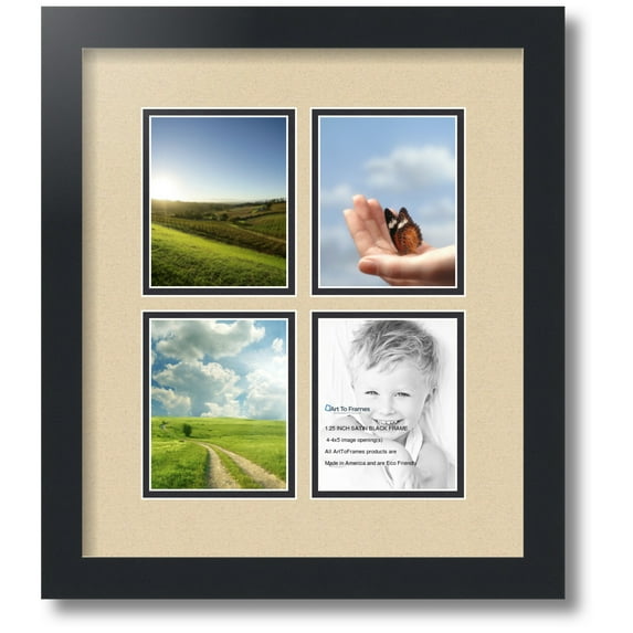 ArtToFrames Collage Photo Picture Frame with 4 - 3x5" Openings, Framed in Black with Seaside and Black Mats (CDM-3926-13)