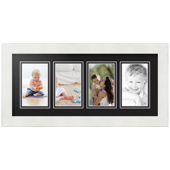 ArtToFrames Collage Photo Picture Frame with 4 - 3x5" Openings, Framed in White with Black Belt and Black Mats (CDM-3966-13)
