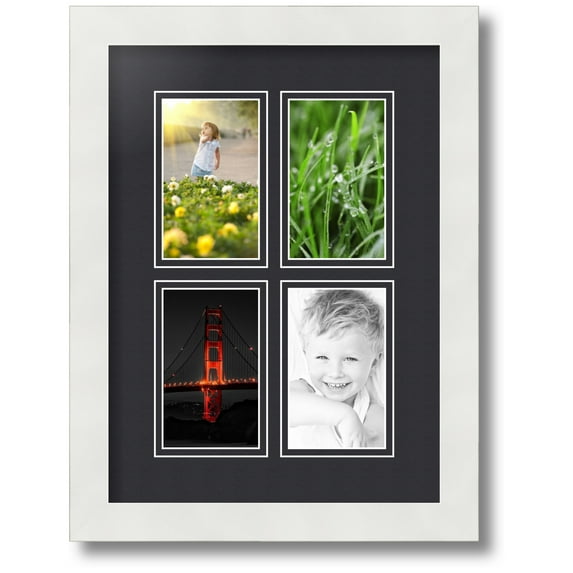 ArtToFrames Collage Photo Picture Frame with 4 - 3x5 Openings, Framed in White with Black and Black Mats (CDM-3966-2)