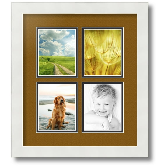 ArtToFrames Collage Photo Picture Frame with 4 - 3x5" Openings, Framed in White with Coronado and Black Mats (CDM-3966-13)
