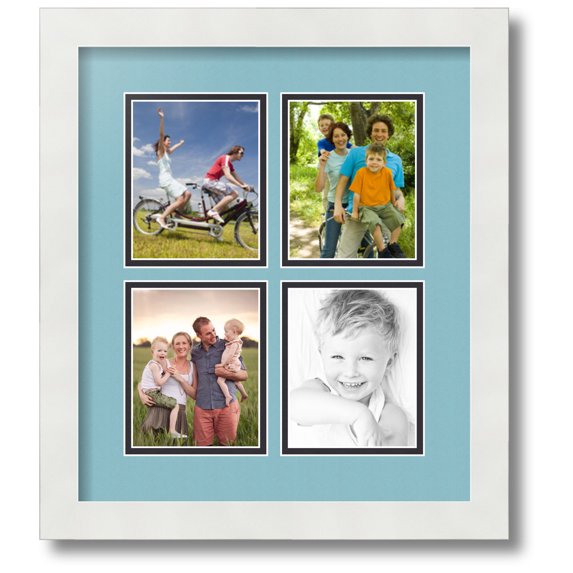 ArtToFrames Collage Photo Picture Frame with 4 - 3x5" Openings, Framed in White with French Blue and Black Mats (CDM-3966-13)