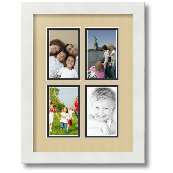 ArtToFrames Collage Photo Picture Frame with 4 - 3x5" Openings, Framed in White with Green Whisper and Black Mats (CDM-3966-1)