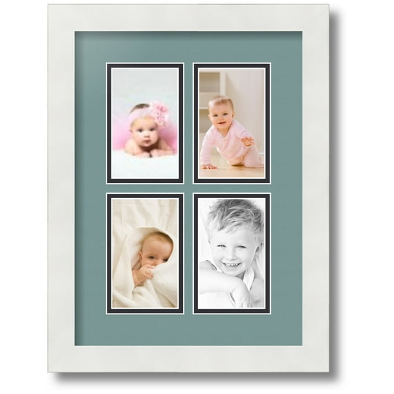 ArtToFrames Collage Photo Picture Frame with 4 - 3x5" Openings, Framed in White with Nile Green and Black Mats (CDM-3966-1)