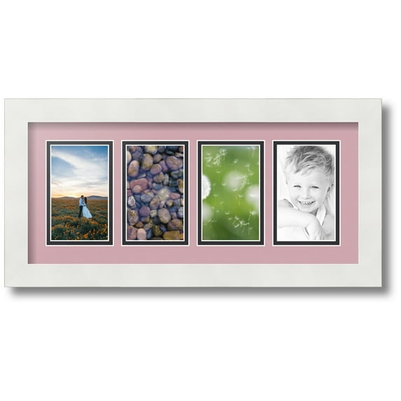 ArtToFrames Collage Photo Picture Frame with 4 - 3x5 Openings, Framed in White with Seashell and Black Mats (CDM-3966-5)