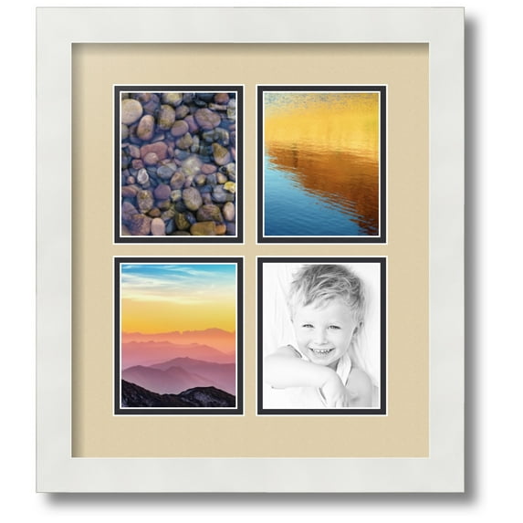 ArtToFrames Collage Photo Picture Frame with 4 - 3x5" Openings, Framed in White with Seaside and Black Mats (CDM-3966-13)