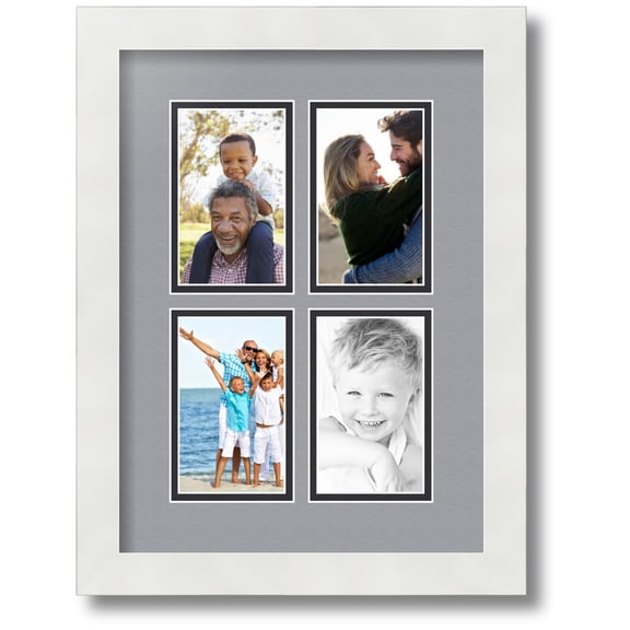 ArtToFrames Collage Photo Picture Frame with 4 - 3x5" Openings, Framed in White with Silver and Black Mats (CDM-3966-1)