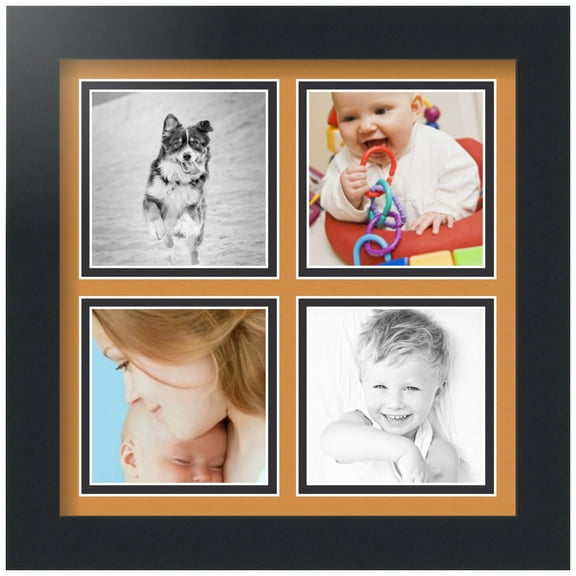ArtToFrames Collage Photo Picture Frame with 4 - 4x4" Openings, Framed in Black with Amber and Black Mats (CDM-3926-2377)