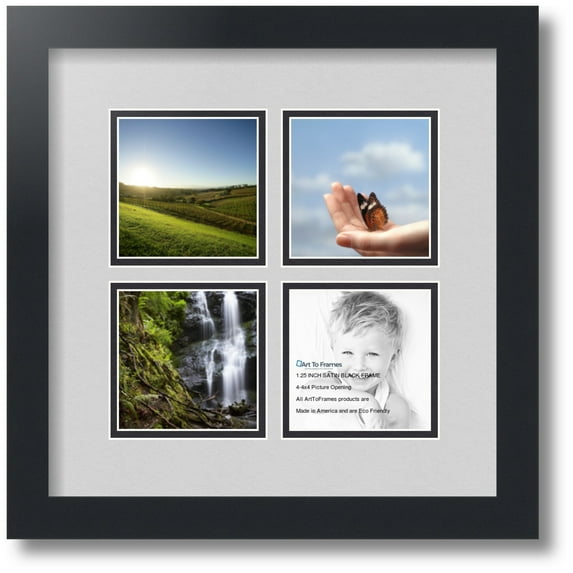 ArtToFrames Collage Photo Picture Frame with 4 - 4x4" Openings, Framed in Black with Candlewick and Black Mats (CDM-3926-6)