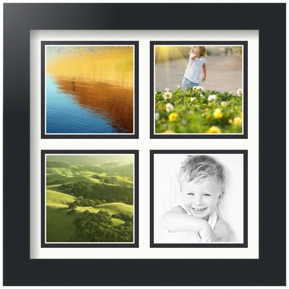 ArtToFrames Collage Photo Picture Frame with 4 - 4x4" Openings, Framed in Black with Fabric White and Black Mats (CDM-3926-2377)