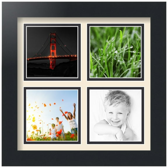 ArtToFrames Collage Photo Picture Frame with 4 - 4x4" Openings, Framed in Black with Ivory and Black Mats (CDM-3926-2377)