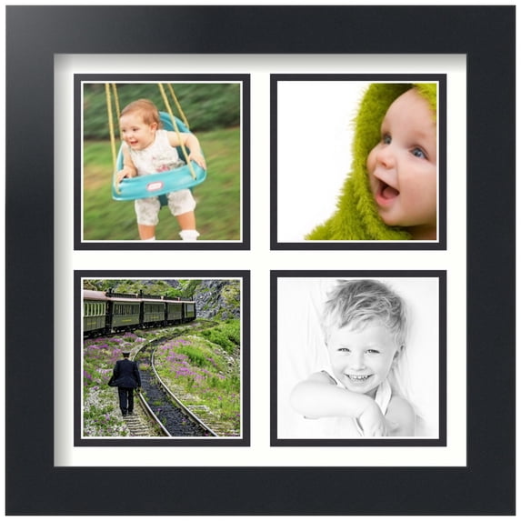 ArtToFrames Collage Photo Picture Frame with 4 - 4x4" Openings, Framed in Black with Light Cream and Black Mats (CDM-3926-2377)