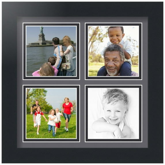 ArtToFrames Collage Photo Picture Frame with 4 - 4x4" Openings, Framed in Black with Mountain Grey and Black Mats (CDM-3926-2377)
