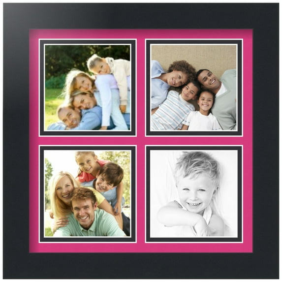 ArtToFrames Collage Photo Picture Frame with 4 - 4x4" Openings, Framed in Black with Tulip and Black Mats (CDM-3926-2377)