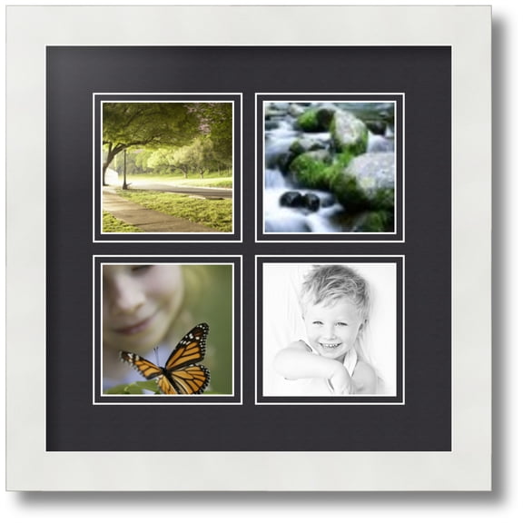 ArtToFrames Collage Photo Picture Frame with 4 - 4x4 Openings, Framed in White with Black and Black Mats (CDM-3966-2)
