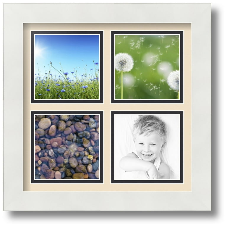 ArtToFrames Collage Photo Picture Frame with 4 - 4x4 Openings, Framed in  White with Rouge and Black Mats (CDM-3966-9999)